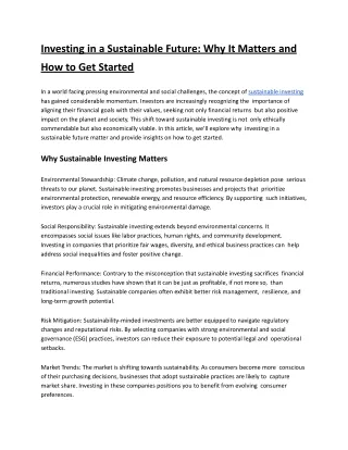 Investing in a Sustainable Future_ Why It Matters and How to Get Started