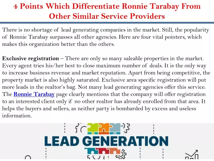 4 points which differentiate ronnie tarabay from