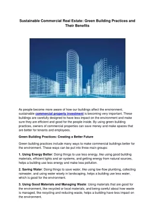 Sustainable Commercial Real Estate Green Building Practices and Their Benefits