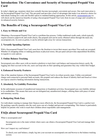 The Benefits of Utilizing a Securespend Prepaid Visa Card