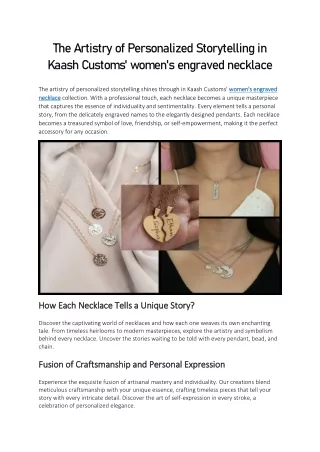 The Artistry of Personalized Storytelling in Kaash Customs' women's engraved necklace