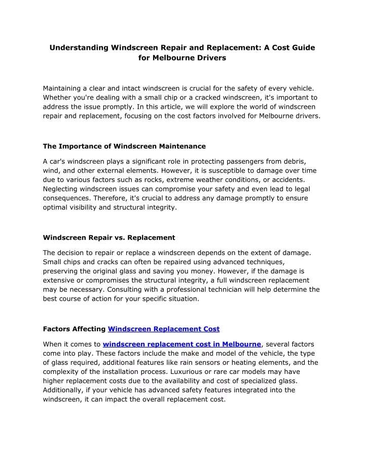 understanding windscreen repair and replacement