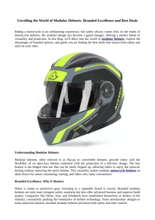 Unveiling the World of Modular Helmets: Branded Excellence and Best Deals