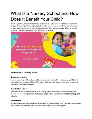 what is a nursery school and how does it benefit