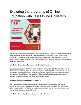Exploring the programs of Online Education with Jain Online University