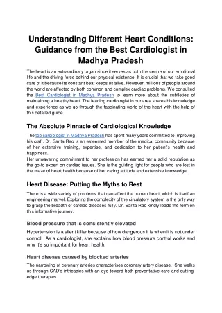 Understanding Different Heart Conditions_ Guidance from the Best Cardiologist in Madhya Pradesh