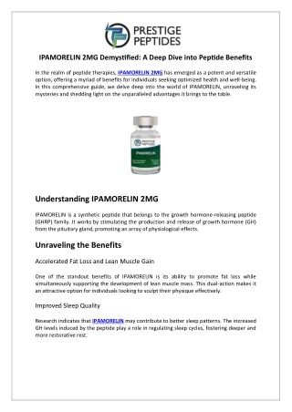 IPAMORELIN 2MG Demystified-A Deep Dive into Peptide Benefits