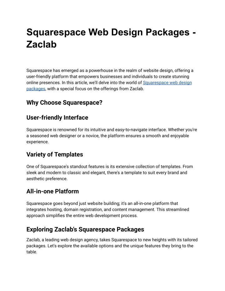 squarespace web design packages zaclab