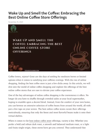 Wake Up and Smell the Coffee: Embracing the Best Online Coffee Store Offerings