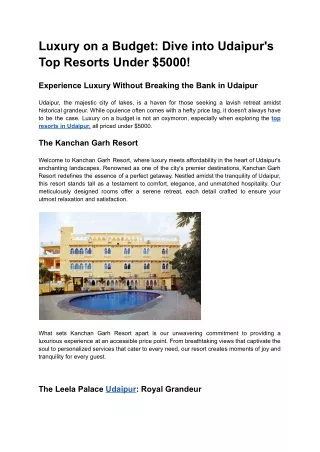 Luxury on a Budget_ Dive into Udaipur's Top Resorts Under $5000! - Kanchan Resort