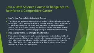 Join a Data Science Course in Bangalore to Reinforce a Competitive Career