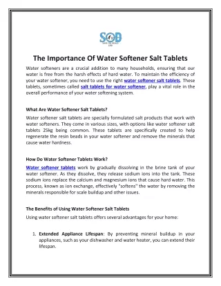 The Importance Of Water Softener Salt Tablets