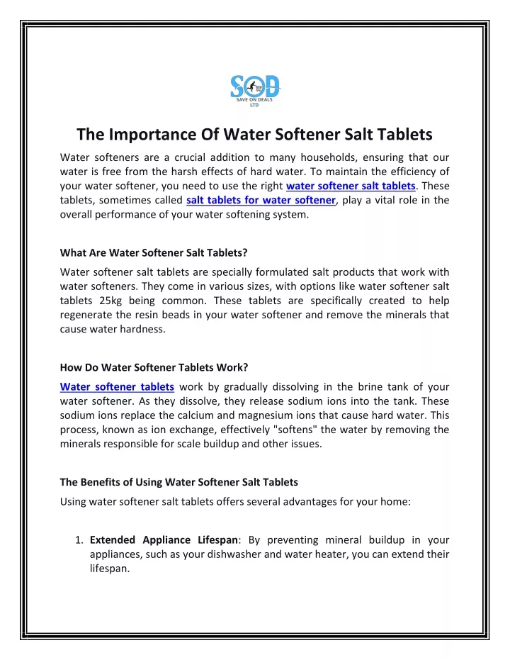 the importance of water softener salt tablets