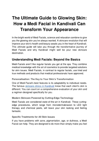 The Ultimate Guide to Glowing Skin_ How a Medi Facial in Kandivali Can Transform Your Appearance