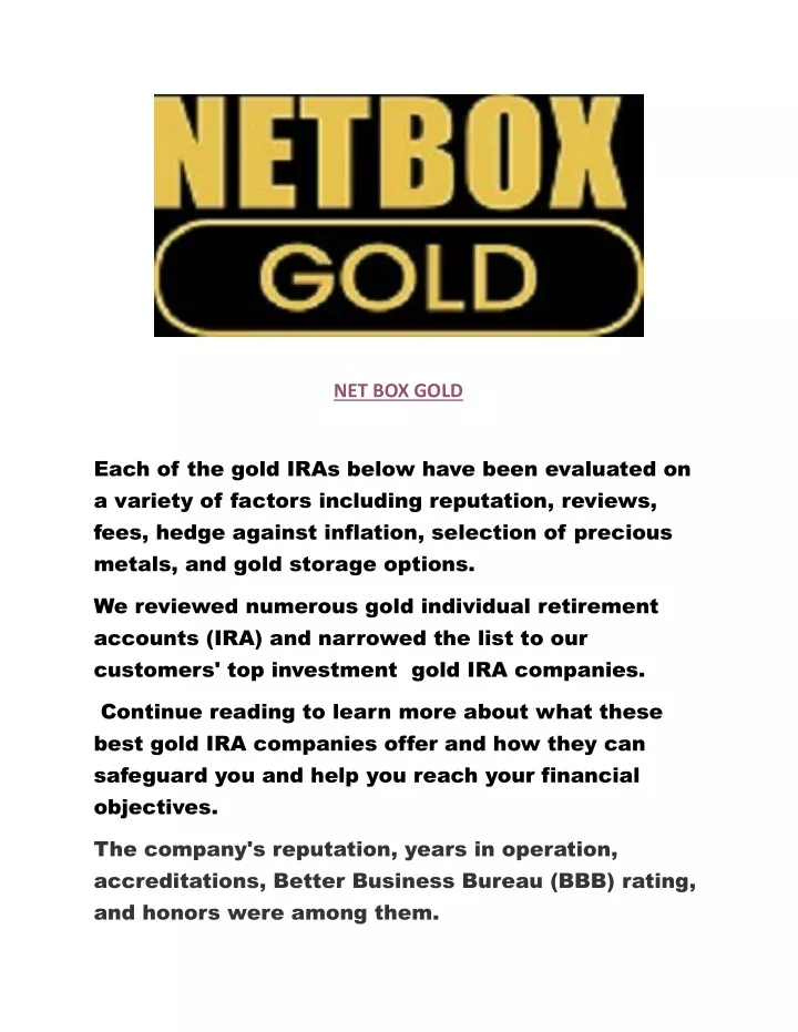 net box gold