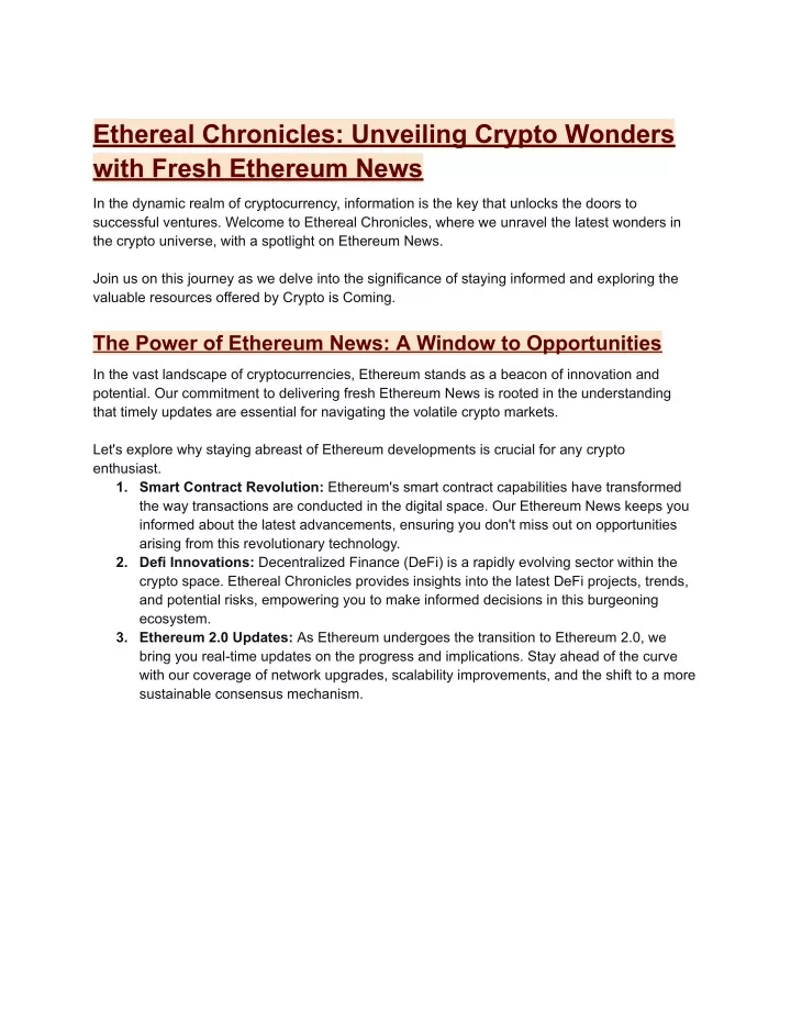 ethereal chronicles unveiling crypto wonders with