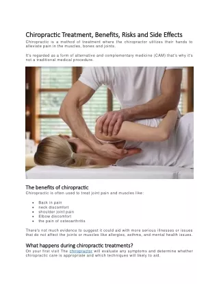 Chiropractic Treatment, Benefits, Risks and Side Effects
