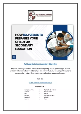 Raj Vedanta School: Building Foundations for Successful Secondary Education