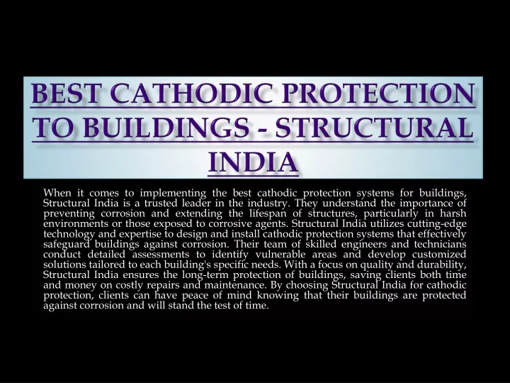 best cathodic protection to buildings structural india