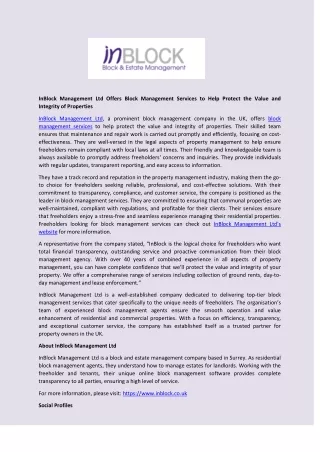 inblock management ltd offers block management