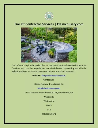 Fire Pit Contractor Services  Classicnusery