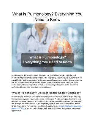 What is Pulmonology? Everything You Need to Know