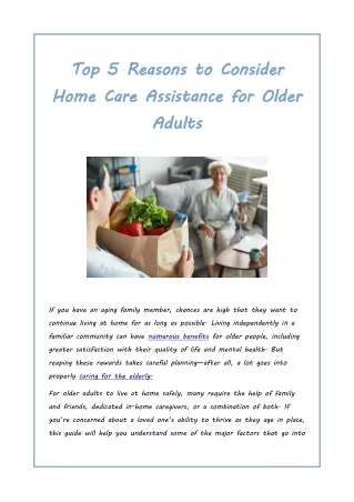 Top 5 Reasons to Consider Home Care Assistance for Older Adults