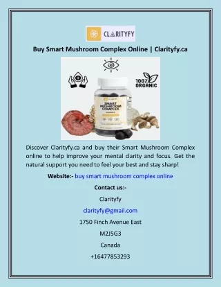Buy Smart Mushroom Complex Online  Clarityfy.ca