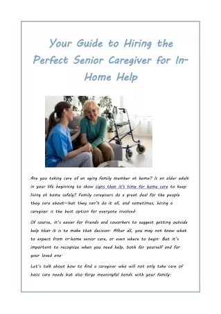 Your Guide to Hiring the Perfect Senior Caregiver for In-Home Help