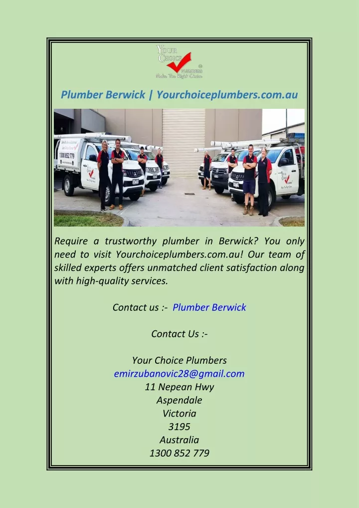 plumber berwick yourchoiceplumbers com au
