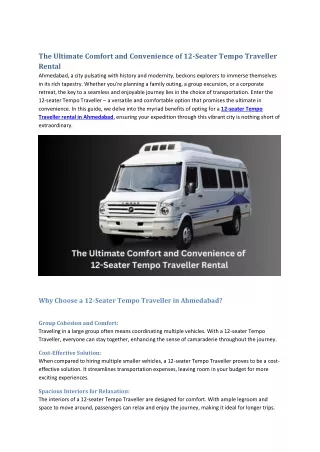 The Ultimate Comfort and Convenience of 12-Seater Tempo Traveller Rental