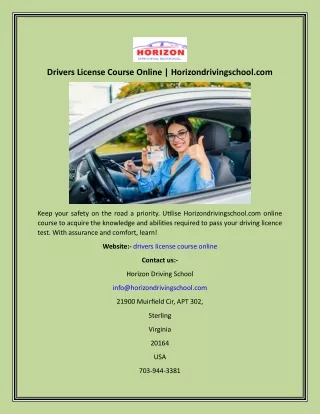 Drivers License Course Online  Horizondrivingschool