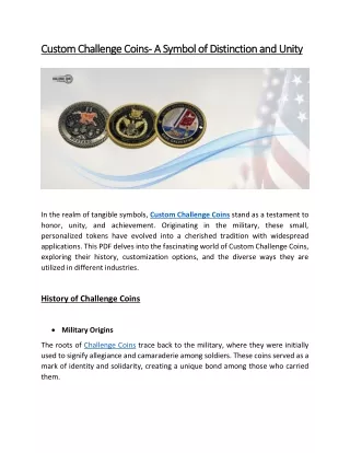 Custom Challenge Coins -  A Symbol of Distinction and Unity