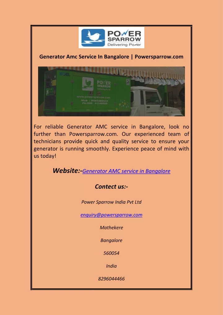 generator amc service in bangalore powersparrow
