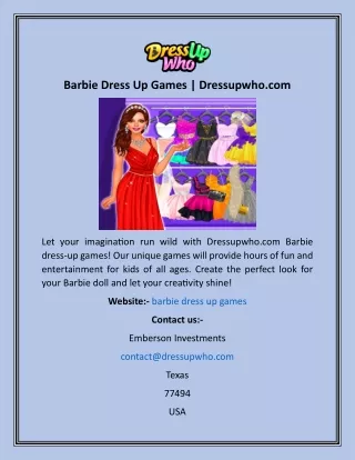 Barbie Dress Up Games  Dressupwho