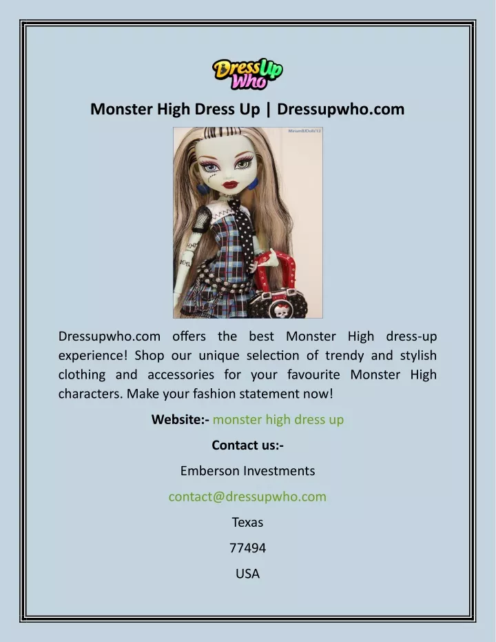 monster high dress up dressupwho com