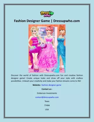Fashion Designer Game  Dressupwho