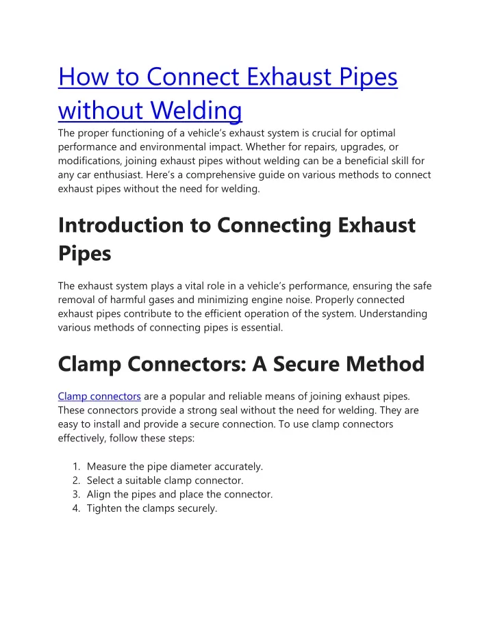 How To Connect Exhaust Pipes Without Welding