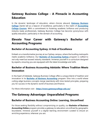 Gateway Business College - A Pinnacle in Accounting Education