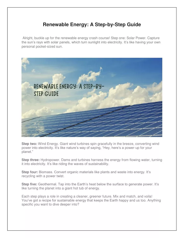 renewable energy a step by step guide