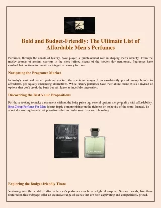 Bold and Budget-Friendly The Ultimate List of Affordable Men's Perfumes