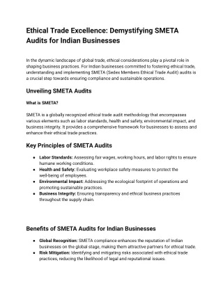 Ethical Trade Excellence: Decoding SMETA Audits for Indian Businesses
