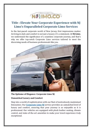 Elevate Your Corporate Experience with NJ Limo's Unparalleled Corporate Limo