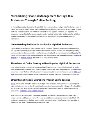 Streamlining Financial Management for High-Risk Businesses through Online Banking