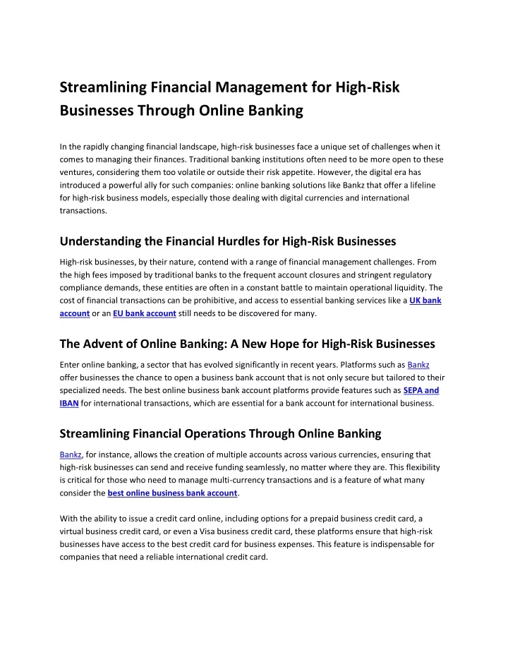 streamlining financial management for high risk