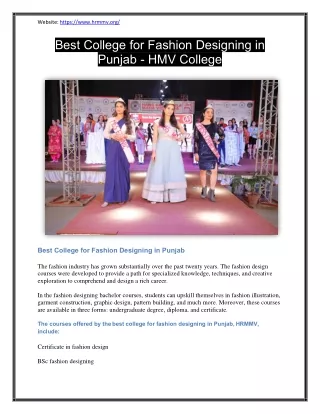 Best College for Fashion Designing in Punjab - HMV College