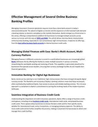 Effective Management of Several Online Business Banking Profiles