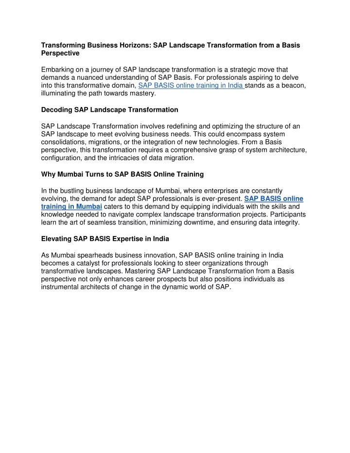 transforming business horizons sap landscape