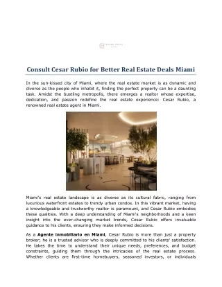 Consult Cesar Rubio for Better Real Estate Deals Miami