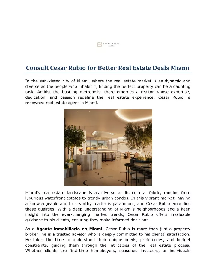 consult cesar rubio for better real estate deals
